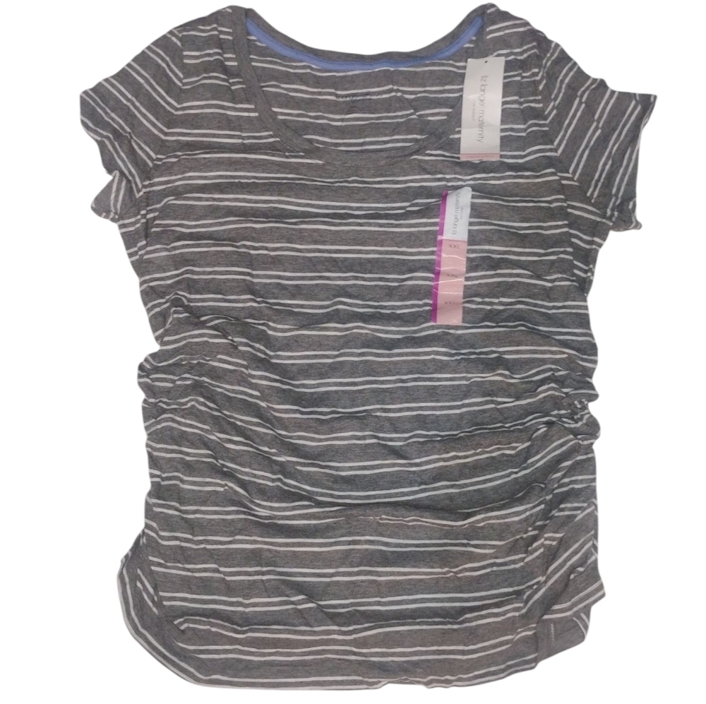 Liz Lange Maternity Gray, White Striped Ruched Side Top SZ XXL NWT